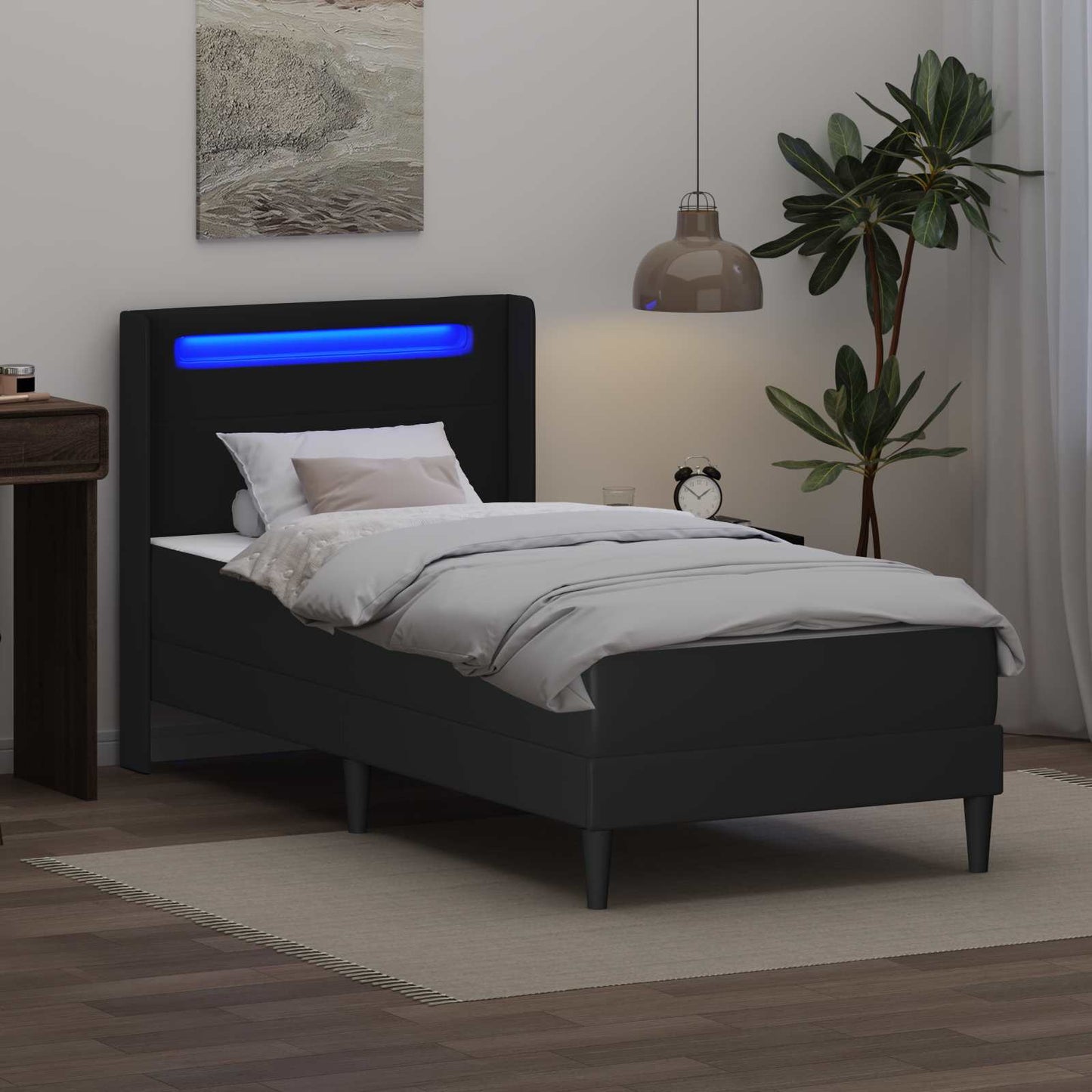 vidaXL Σκελετός κρεβατιού με στρώμα Μαύρο 90 x 190 cm Τεχνητό Δέρμα