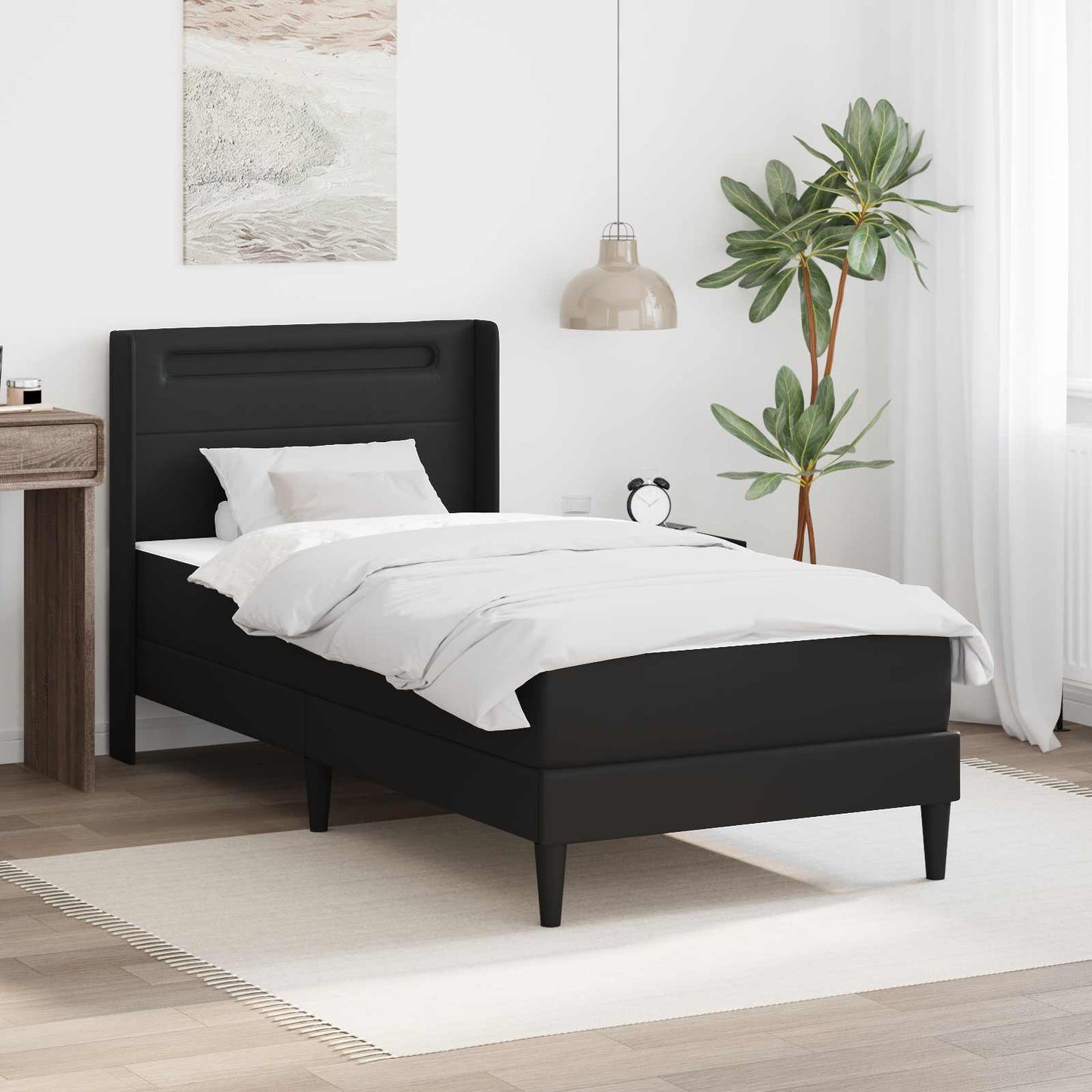 vidaXL Σκελετός κρεβατιού με στρώμα Μαύρο 90 x 190 cm Τεχνητό Δέρμα
