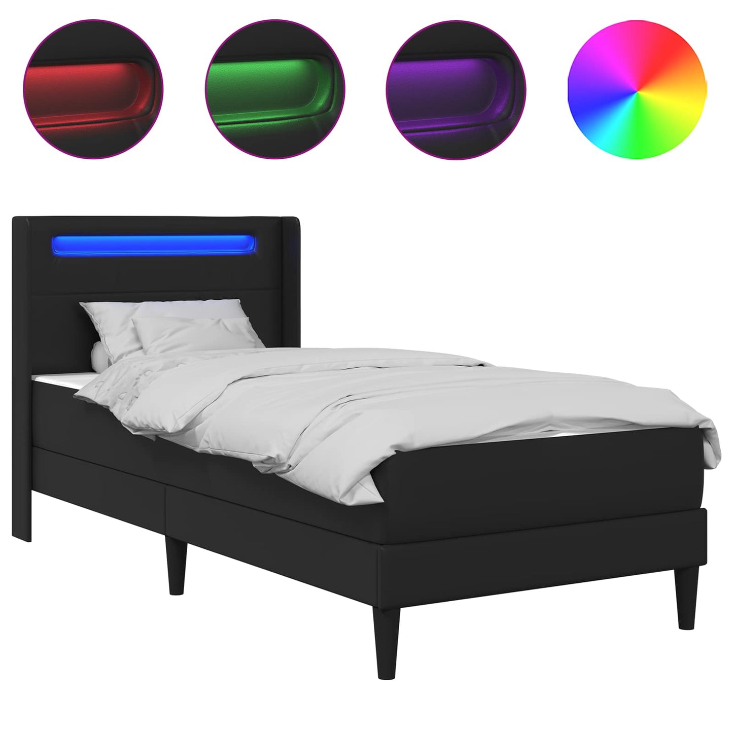 vidaXL Σκελετός κρεβατιού με στρώμα Μαύρο 90 x 190 cm Τεχνητό Δέρμα