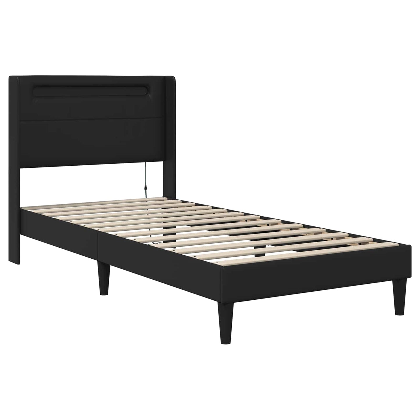 vidaXL Σκελετός κρεβατιού με στρώμα Μαύρο 90 x 190 cm Τεχνητό Δέρμα