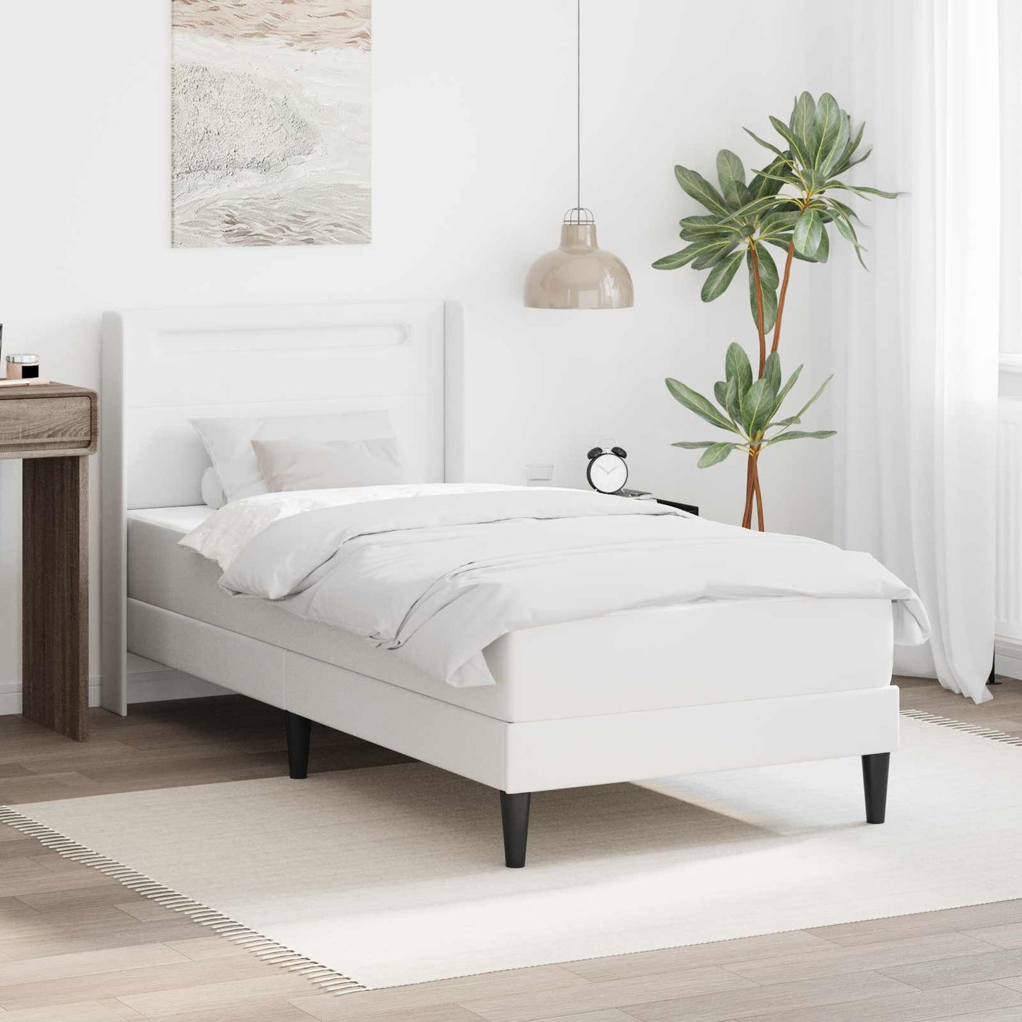 vidaXL Σκελετός κρεβατιού με στρώμα Λευκό 90 x 190 cm Τεχνητό Δέρμα