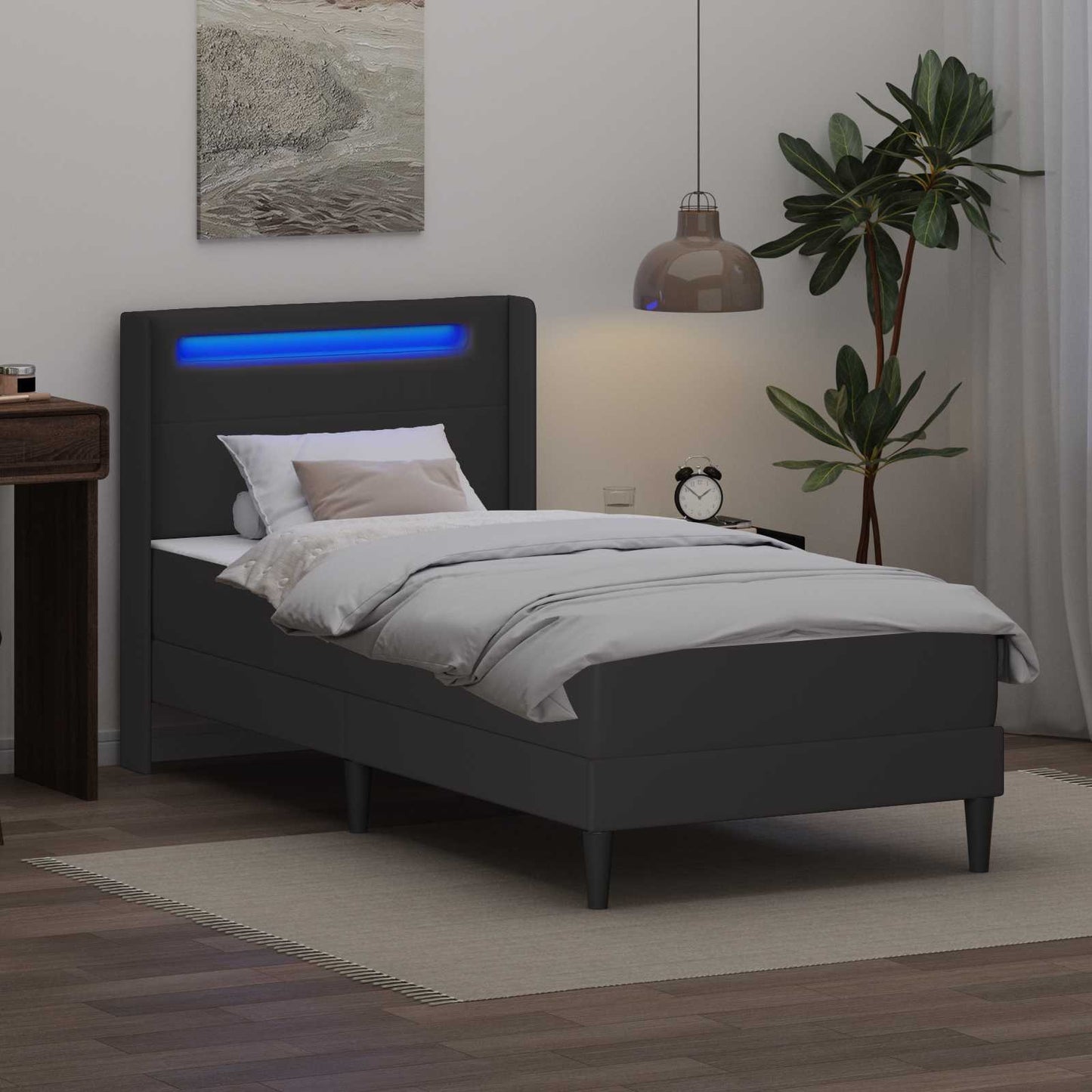 vidaXL Σκελετός κρεβατιού με στρώμα Γκρι 90 x 200 cm Τεχνητό Δέρμα