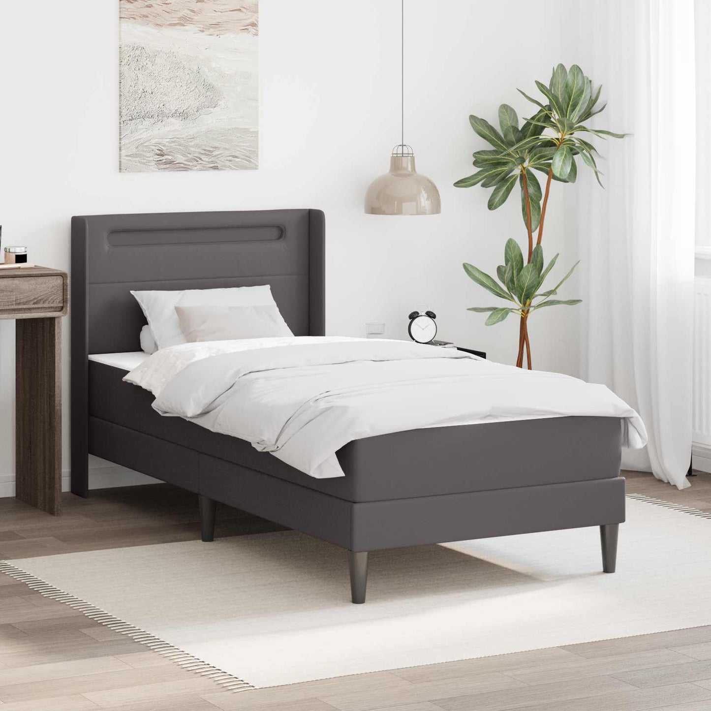 vidaXL Σκελετός κρεβατιού με στρώμα Γκρι 90 x 200 cm Τεχνητό Δέρμα