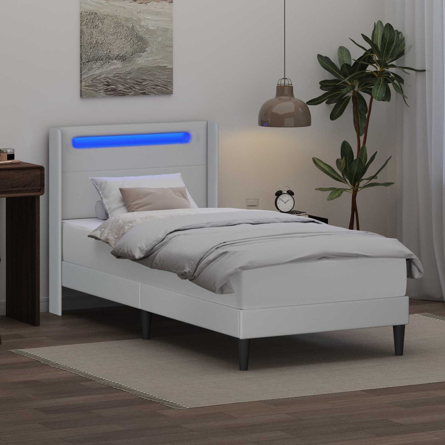 vidaXL Σκελετός κρεβατιού με στρώμα Λευκό 100 x 200 cm Τεχνητό Δέρμα