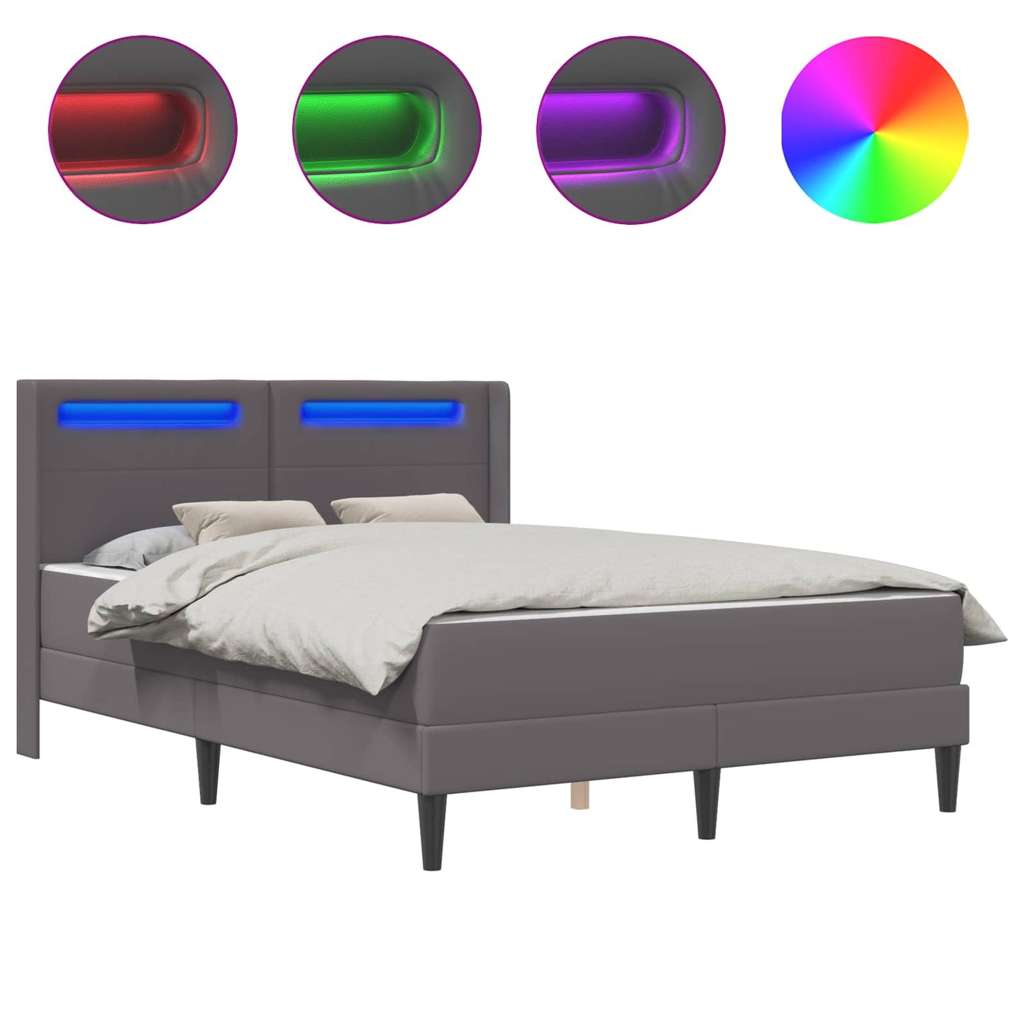 vidaXL Σκελετός κρεβατιού με στρώμα Γκρι 140 x 200 cm Τεχνητό Δέρμα