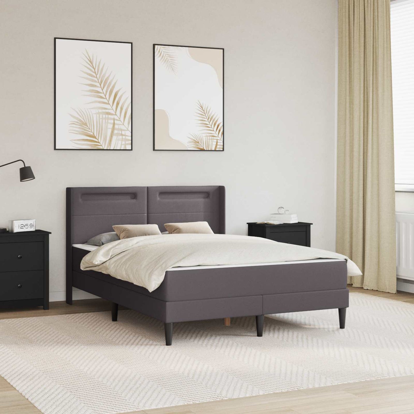 vidaXL Σκελετός κρεβατιού με στρώμα Γκρι 160 x 200 cm Τεχνητό Δέρμα
