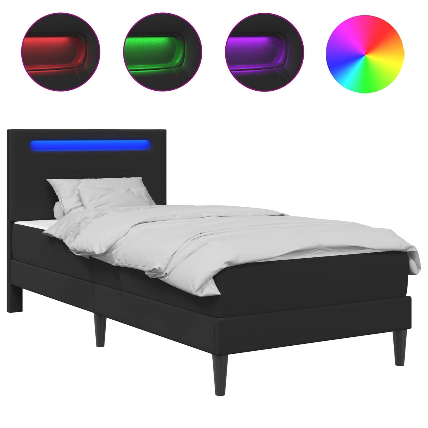 vidaXL Σκελετός Κρεβατιού με κεφαλάρι Μαύρο 90 x 190 cm Τεχνητό Δέρμα