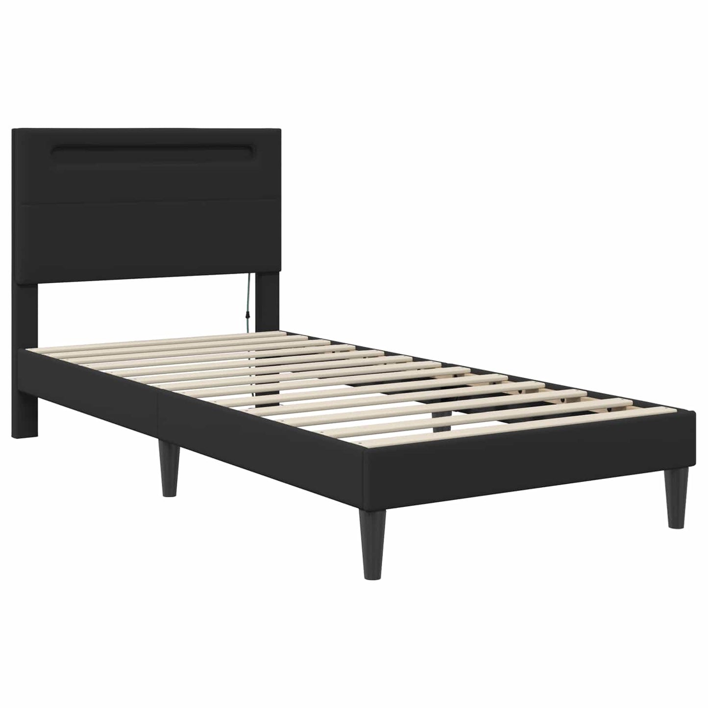 vidaXL Σκελετός Κρεβατιού με κεφαλάρι Μαύρο 90 x 190 cm Τεχνητό Δέρμα