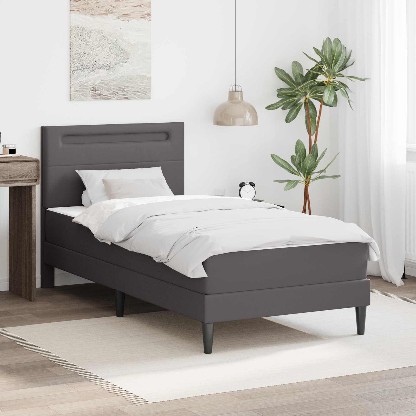 vidaXL Σκελετός Κρεβατιού με κεφαλάρι Γκρι 90 x 200 cm Τεχνητό Δέρμα