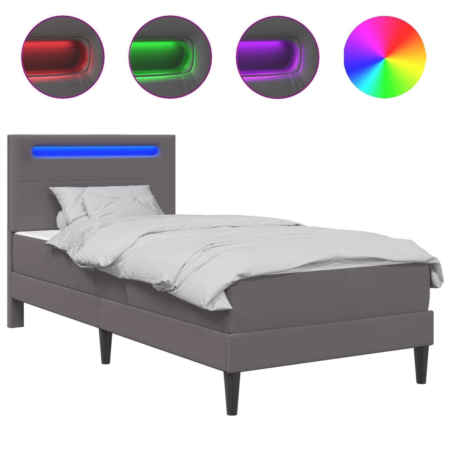 vidaXL Σκελετός Κρεβατιού με κεφαλάρι Γκρι 90 x 200 cm Τεχνητό Δέρμα