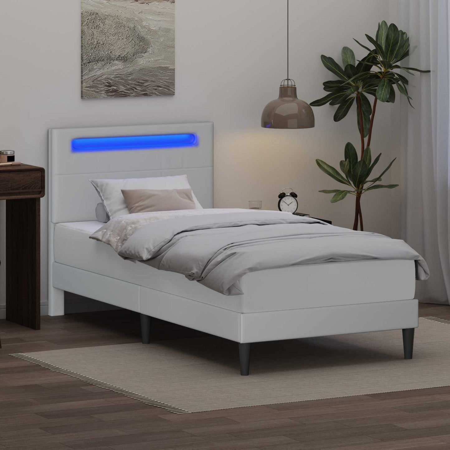 vidaXL Σκελετός Κρεβατιού με κεφαλάρι Λευκό 90 x 200 cm Τεχνητό Δέρμα