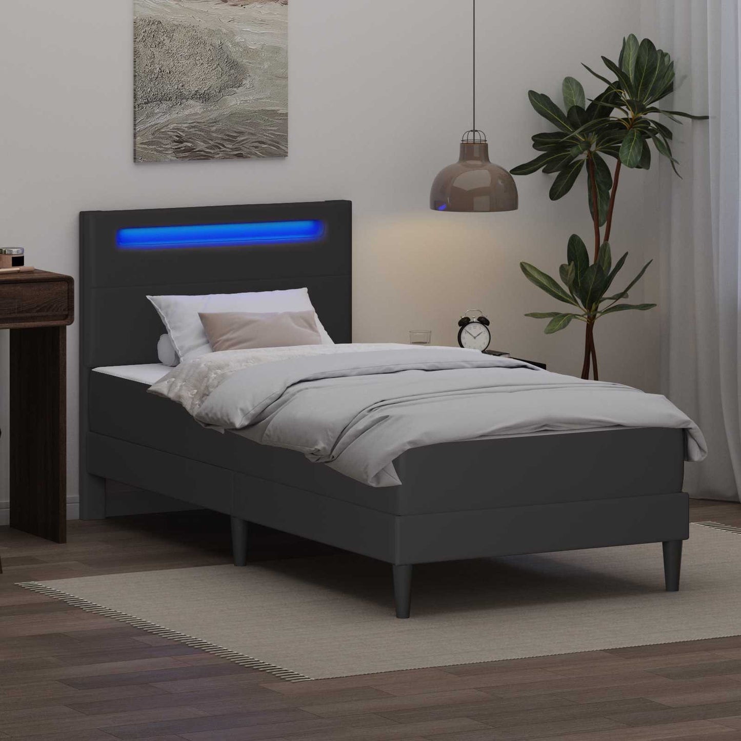 vidaXL Σκελετός Κρεβατιού με κεφαλάρι Γκρι 100 x 200 cm Τεχνητό Δέρμα
