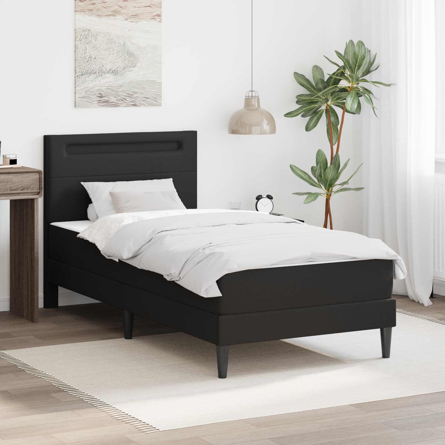 vidaXL Σκελετός Κρεβατιού με κεφαλάρι Μαύρο 100 x 200 cm Τεχνητό Δέρμα