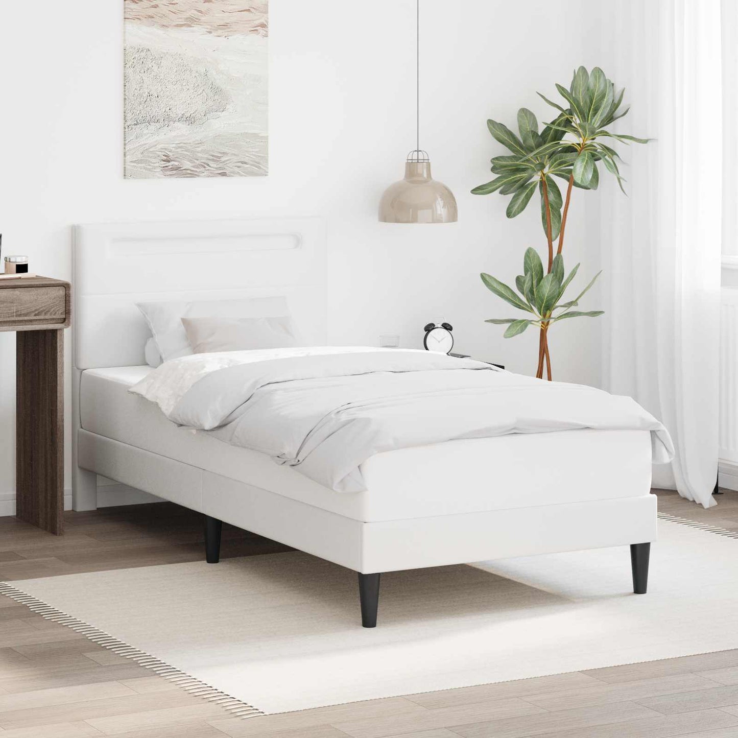 vidaXL Σκελετός Κρεβατιού με κεφαλάρι Λευκό 100 x 200 cm Τεχνητό Δέρμα