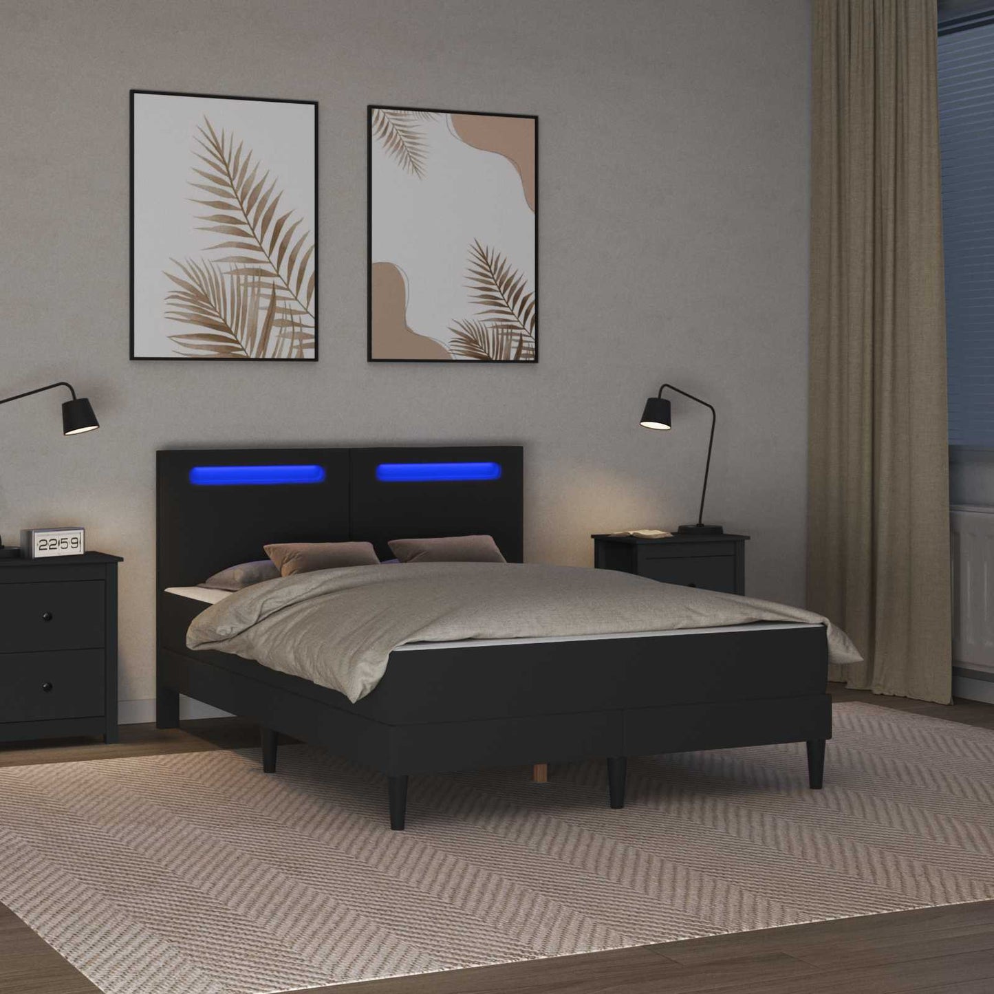 vidaXL Σκελετός Κρεβατιού με κεφαλάρι Μαύρο 140 x 200 cm Τεχνητό Δέρμα
