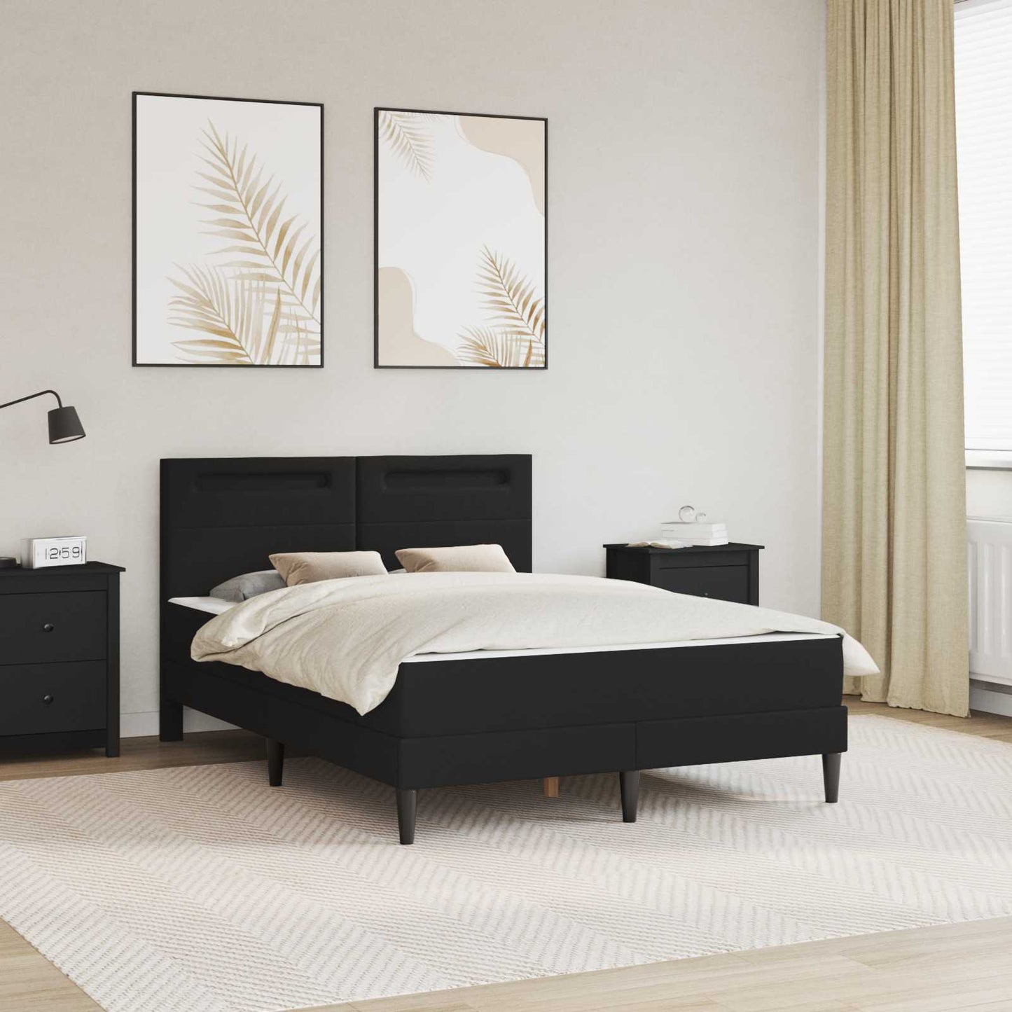 vidaXL Σκελετός Κρεβατιού με κεφαλάρι Μαύρο 140 x 200 cm Τεχνητό Δέρμα