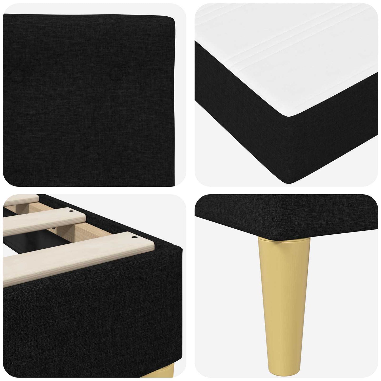 vidaXL Σκελετός κρεβατιού με στρώμα Μαύρο 180 x 200 cm ύφασμα