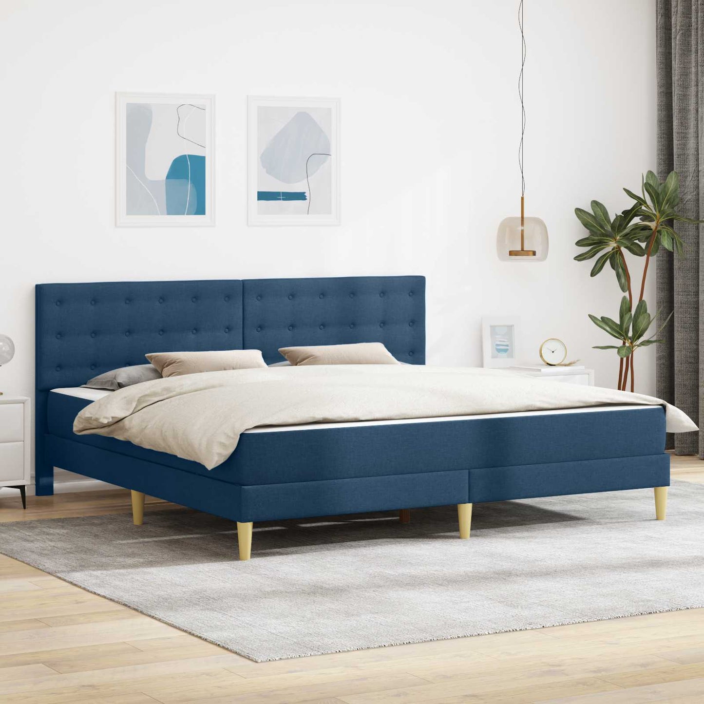 vidaXL Σκελετός κρεβατιού με στρώμα Μπλε 200 x 200 cm ύφασμα