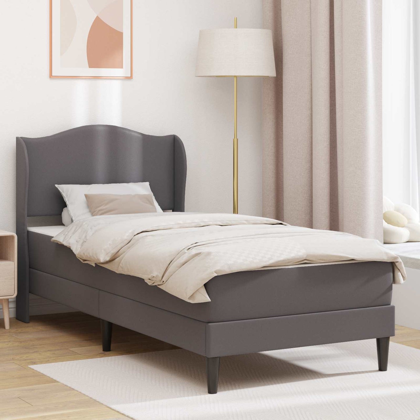 vidaXL Σκελετός Κρεβατιού με κεφαλάρι Γκρι 90 x 200 cm Τεχνητό Δέρμα