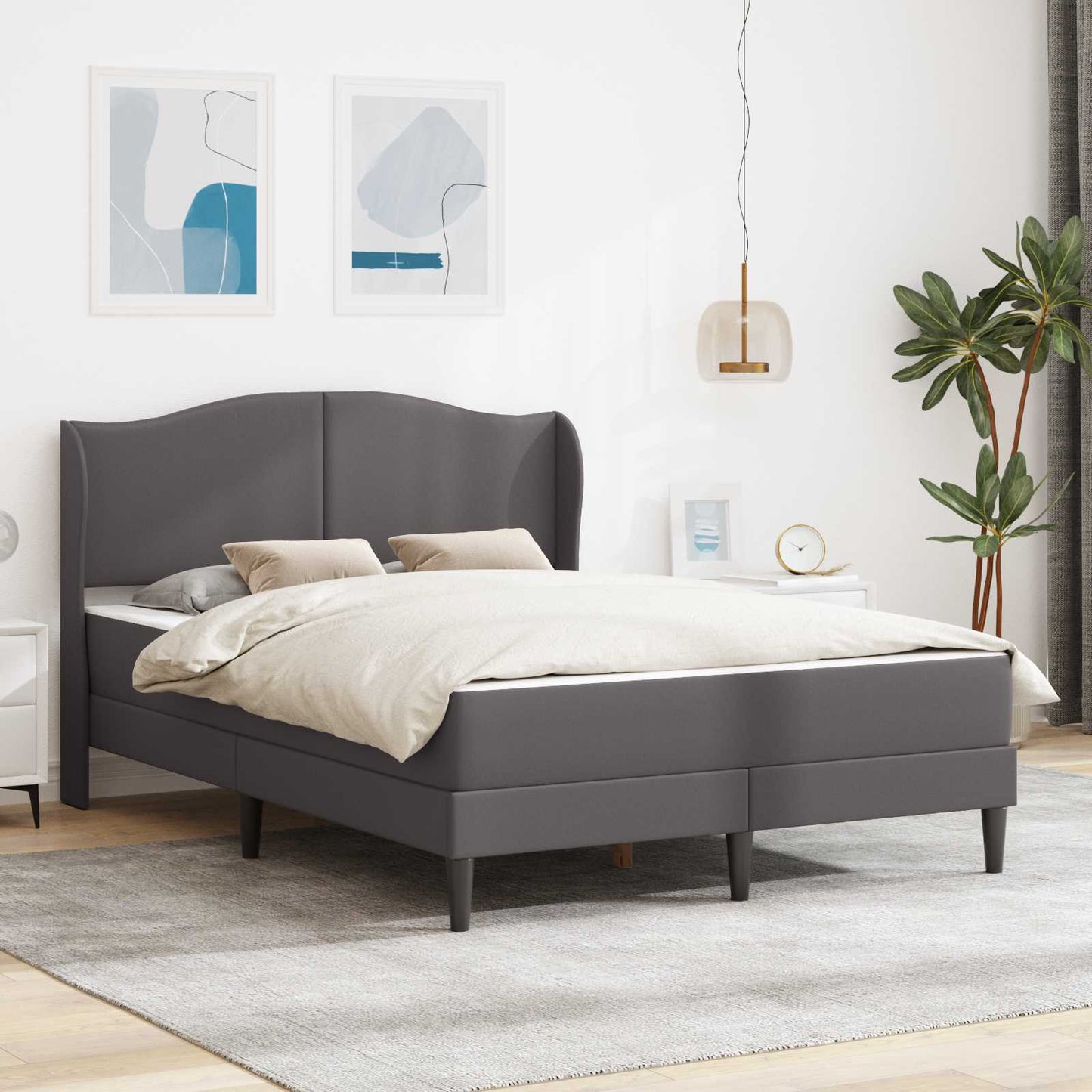 vidaXL Σκελετός Κρεβατιού με κεφαλάρι Γκρι 120 x 190 cm Τεχνητό Δέρμα