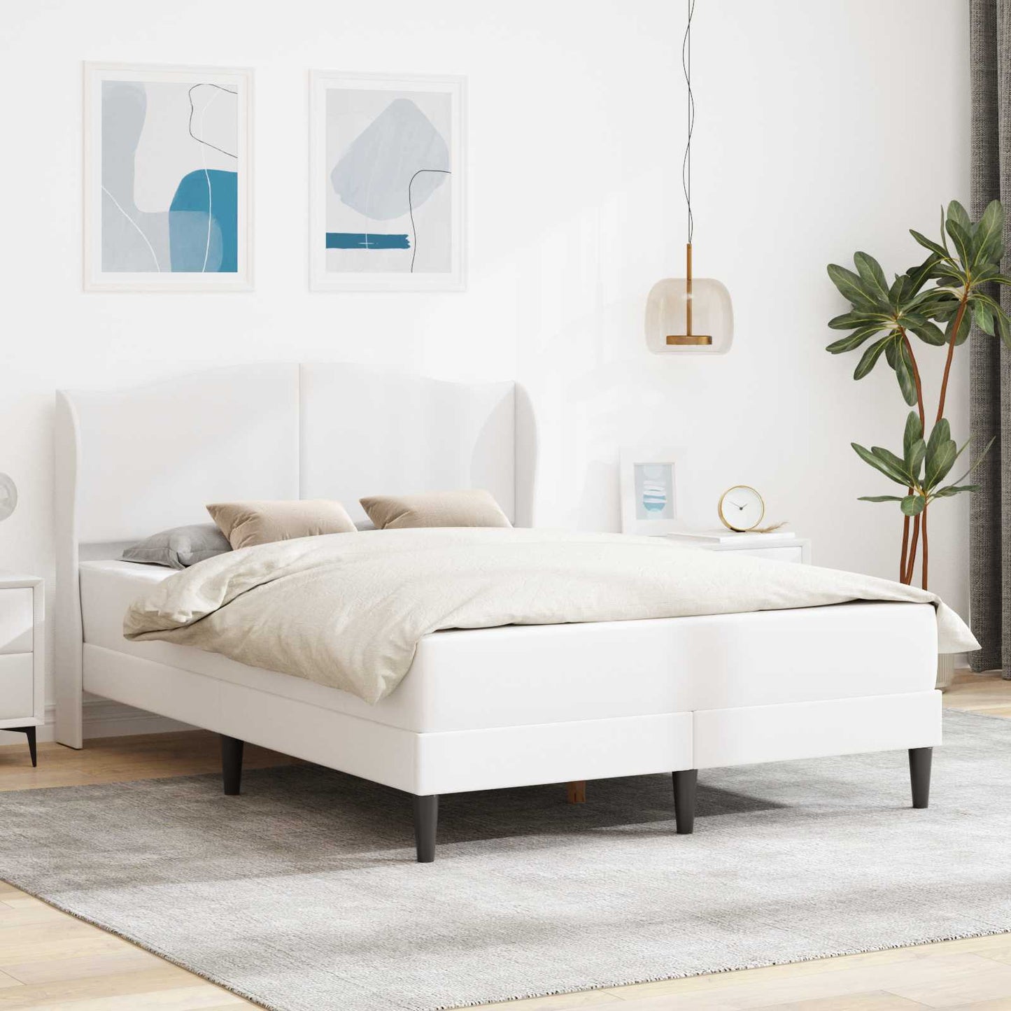vidaXL Σκελετός Κρεβατιού με κεφαλάρι Λευκό 160 x 200 cm Τεχνητό Δέρμα