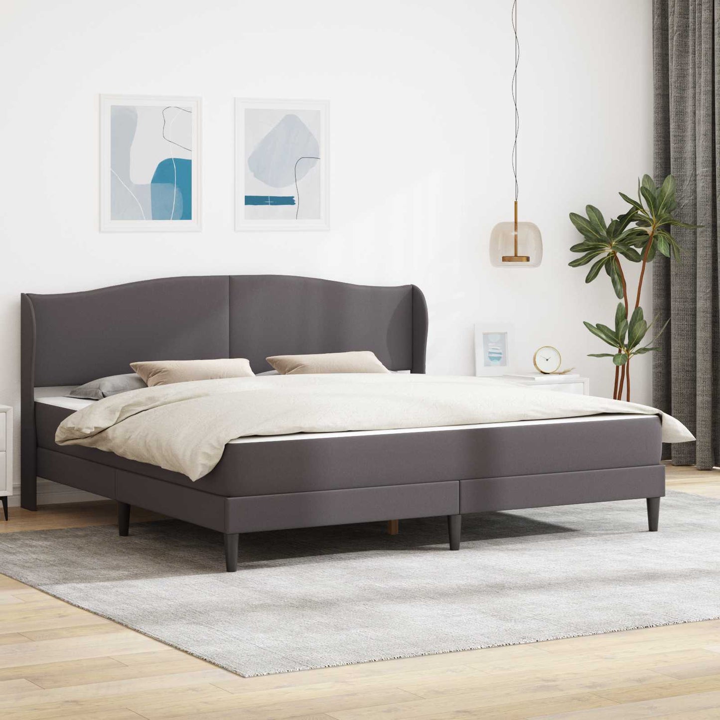 vidaXL Σκελετός Κρεβατιού με κεφαλάρι Γκρι 180 x 200 cm Τεχνητό Δέρμα