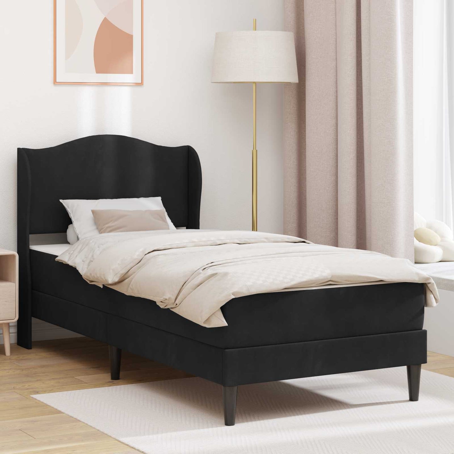 vidaXL Σκελετός Κρεβατιού με κεφαλάρι Μαύρο 90 x 190 cm Βελούδο