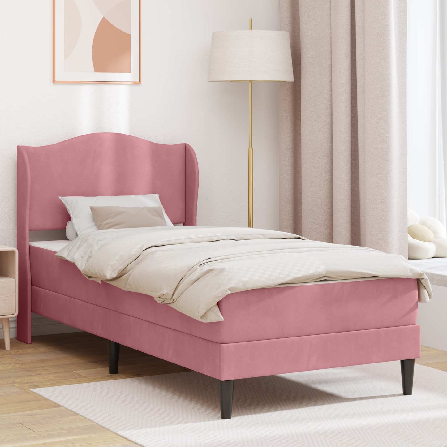 vidaXL Σκελετός Κρεβατιού με κεφαλάρι Ροζ 90 x 200 cm Βελούδο