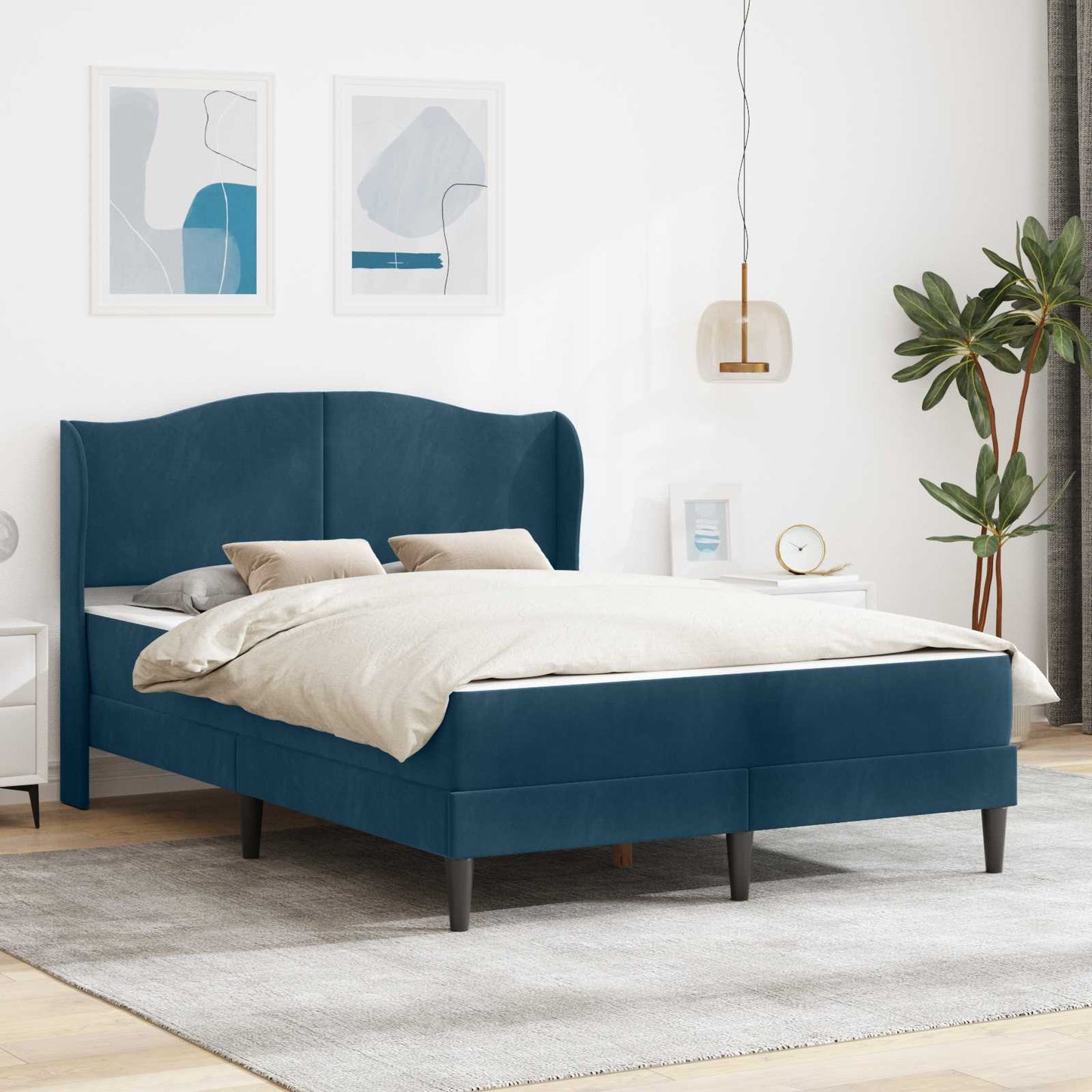 vidaXL Σκελετός Κρεβατιού με κεφαλάρι Μπλε 140 x 190 cm Βελούδο