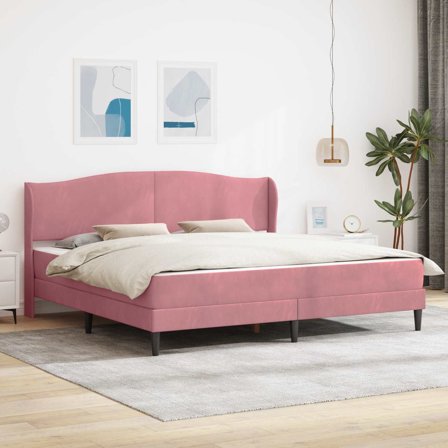 vidaXL Σκελετός Κρεβατιού με κεφαλάρι Ροζ 200 x 200 cm Βελούδο