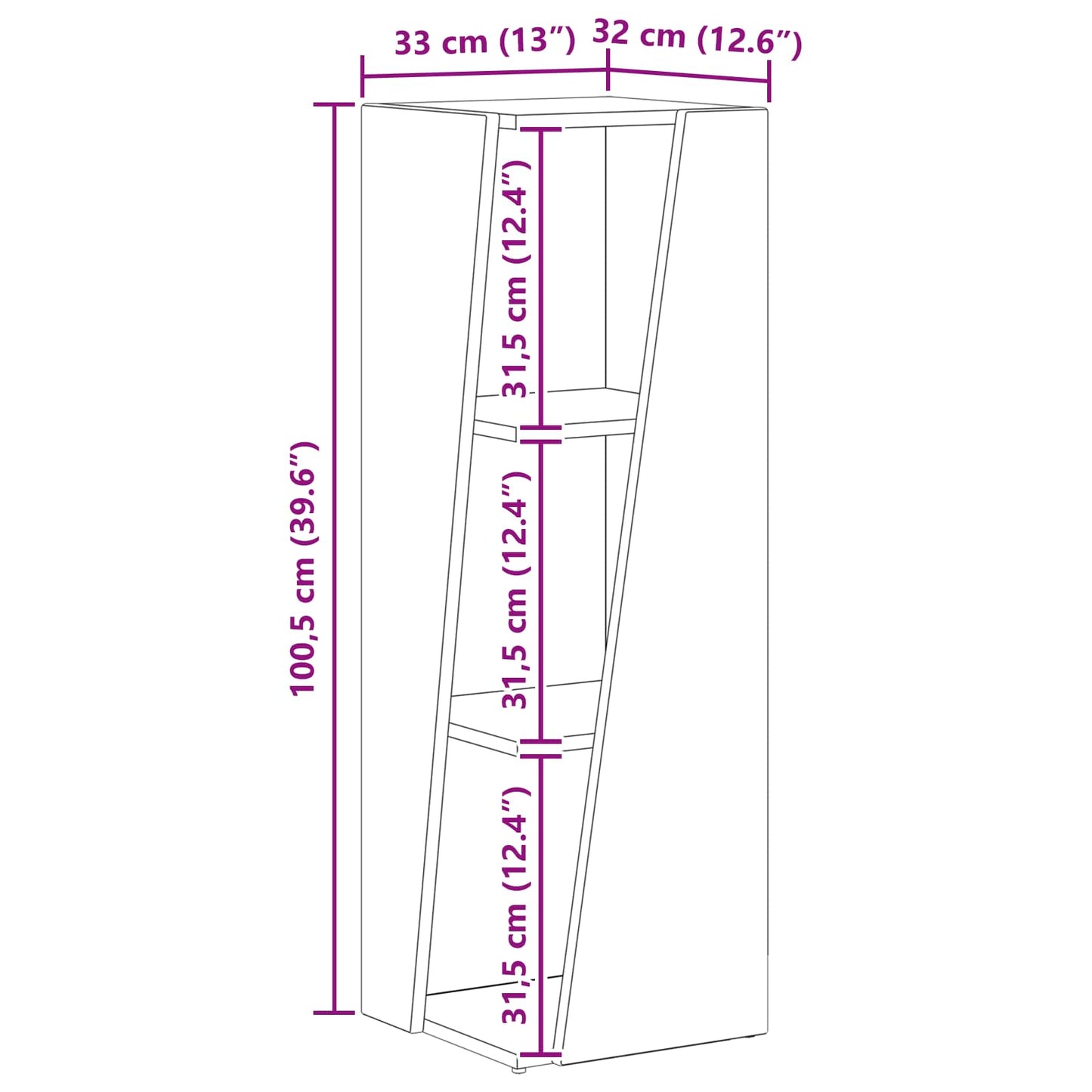 vidaXL Πλευρικό Ράφι Μαύρο 33 x 32 x 100,5 εκ Επεξεργασμένο ξύλο