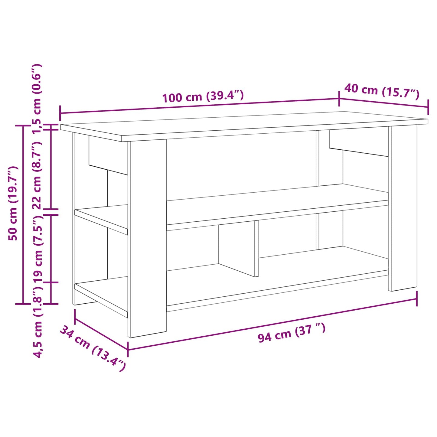 vidaXL Βάση τηλεόρασης Λευκό 100 x 40 x 50 cm