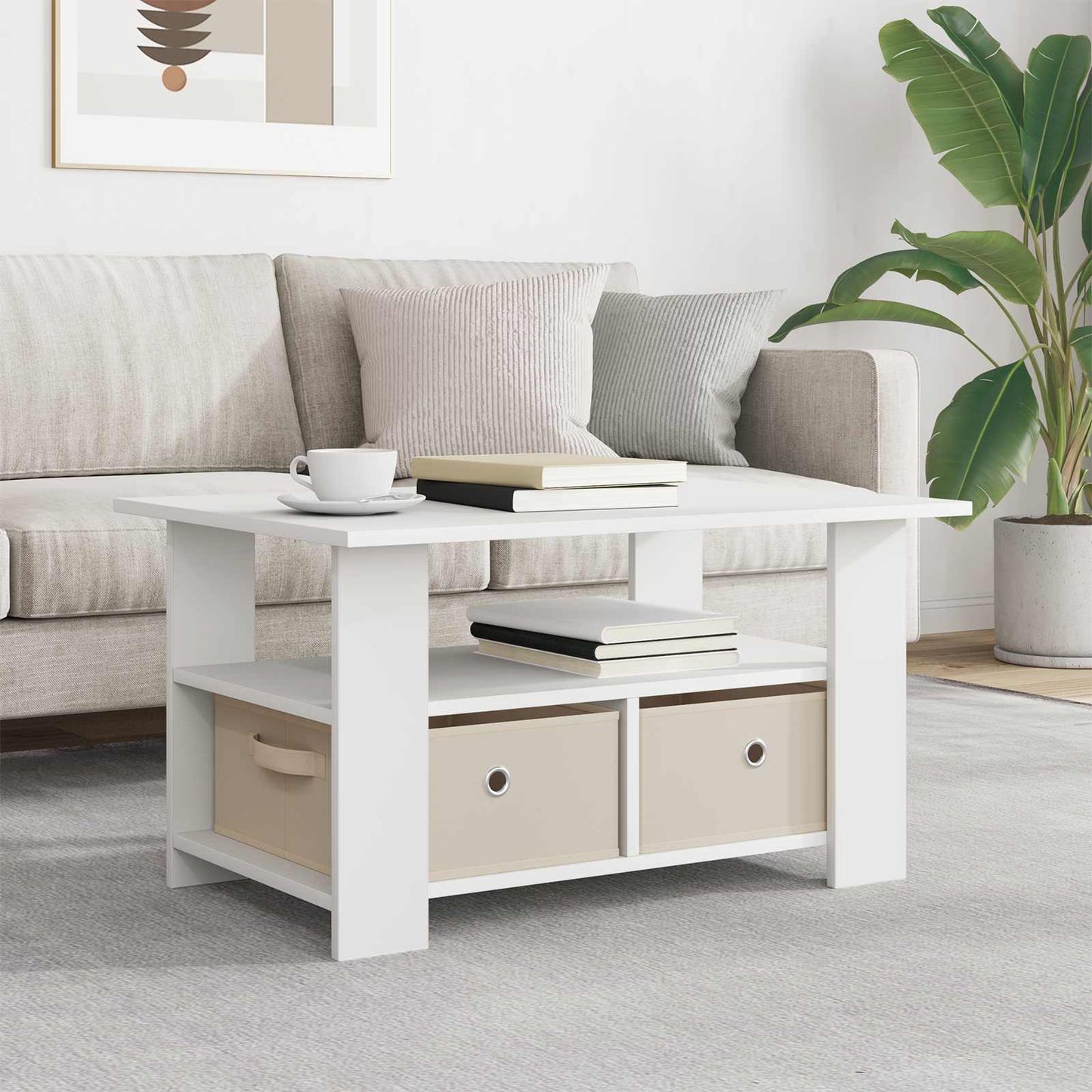vidaXL Τραπεζάκι σαλονιού Λευκό 77 x 55 x 42 εκ. Επεξεργασμένο ξύλο