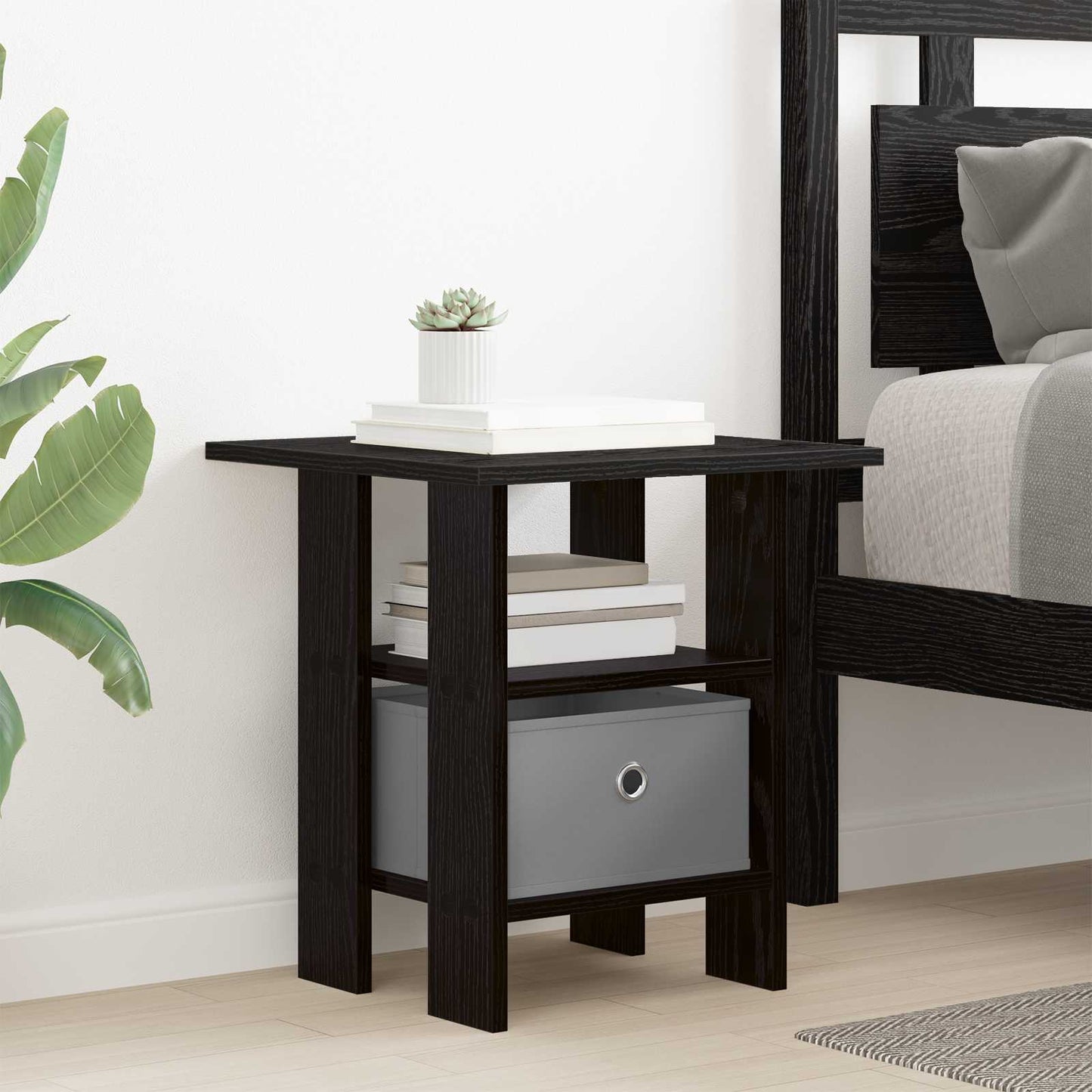 vidaXL Κομοδίνο 2 pcs Μαύρη Οξυά 41 x 40 x 45 εκ Επεξεργασμένο ξύλο