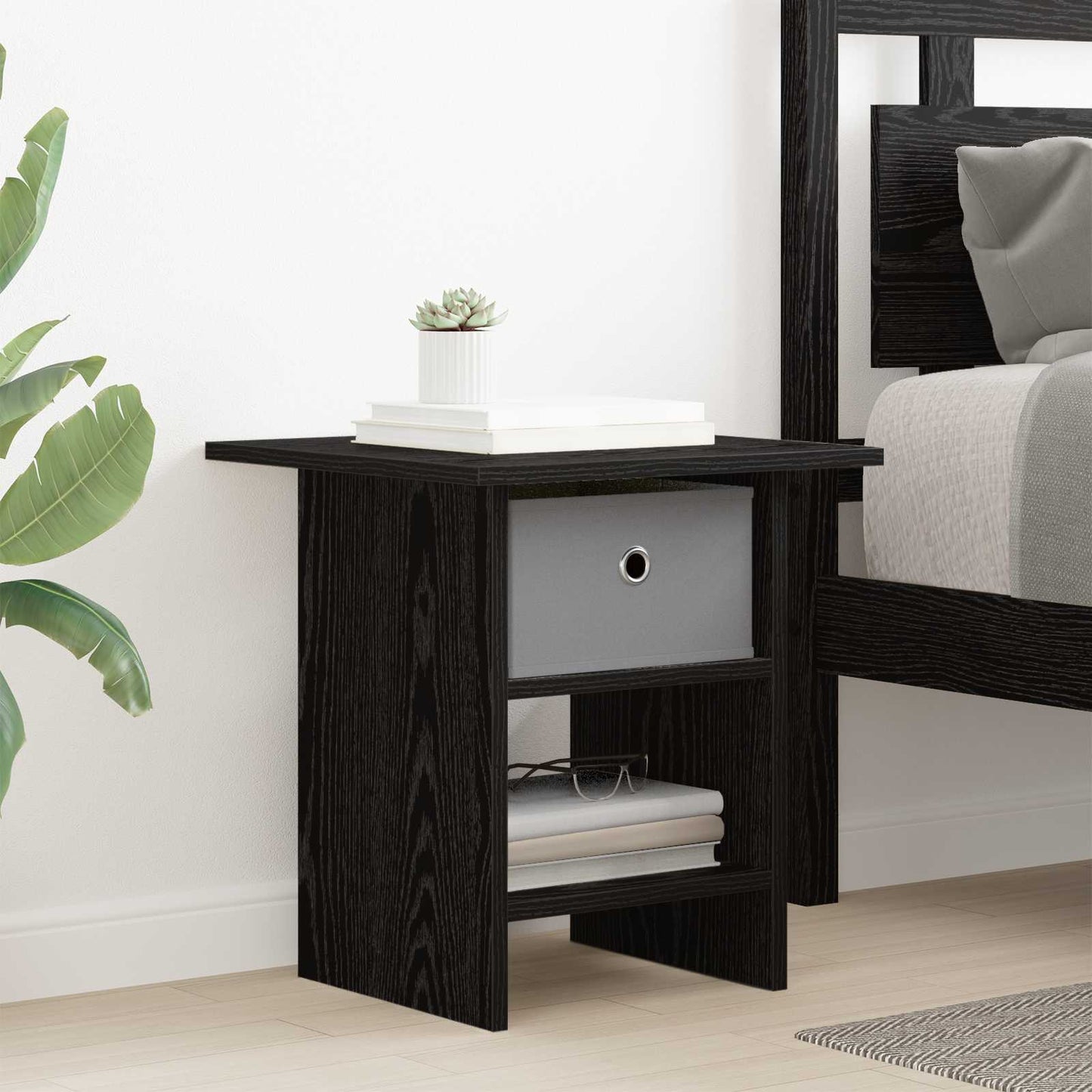 vidaXL Κομοδίνο 2 pcs Μαύρη Οξυά 41 x 40 x 45 εκ Επεξεργασμένο ξύλο