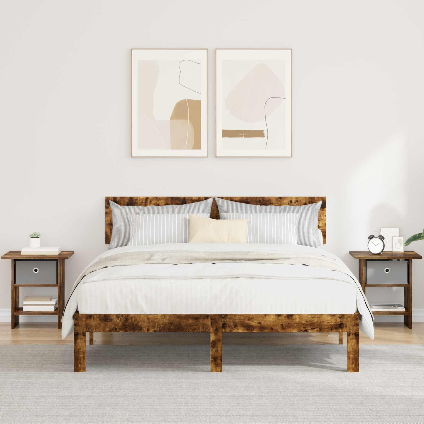 vidaXL Κομοδίνο 2 pcs Καπνιστό Δρύς 41 x 40 x 45 εκ Επεξεργασμένο ξύλο