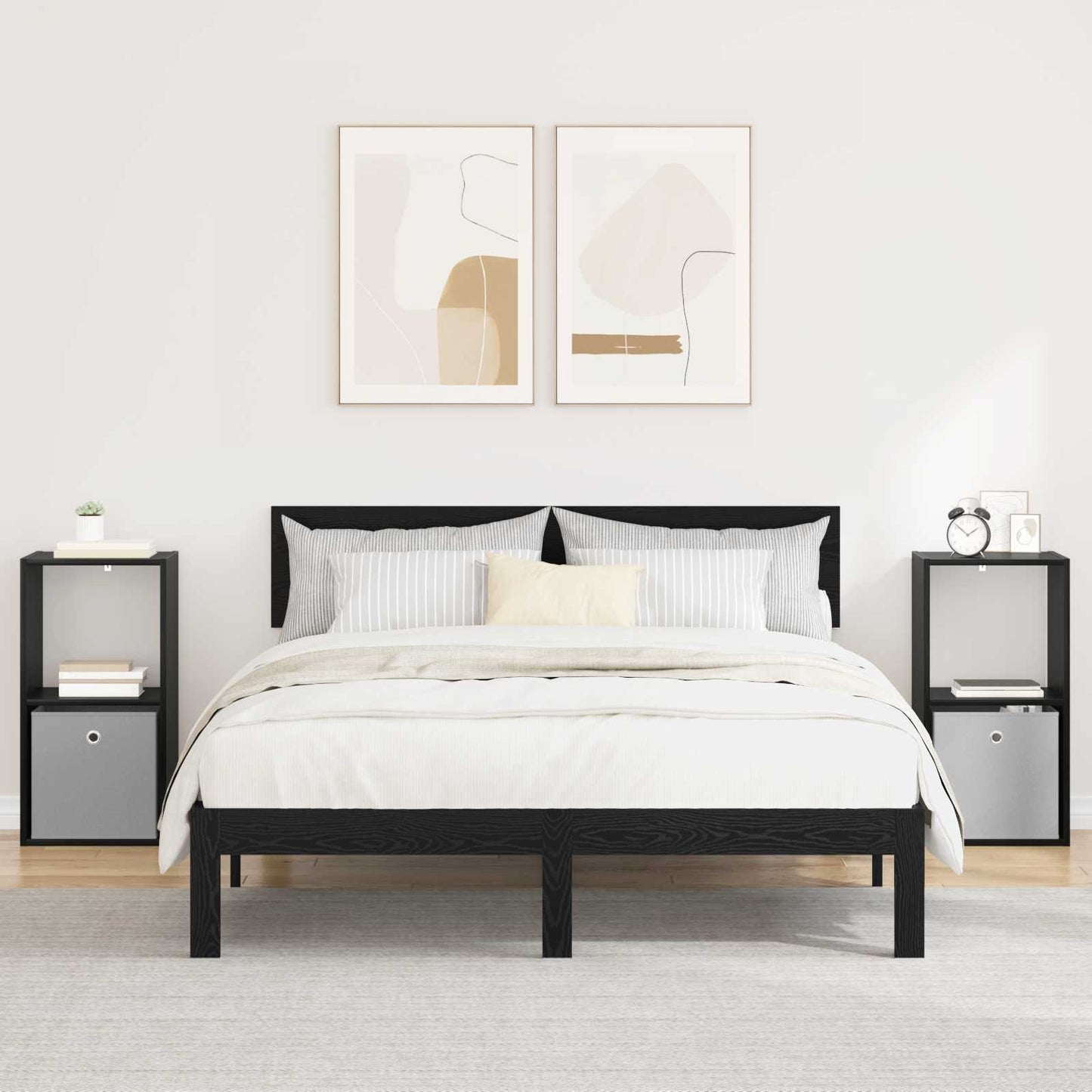 vidaXL Κομοδίνο 2 τμχ. Μαύρη Οξυά 35 x 32 x 68,5 εκ Επεξεργασμένο Ξύλο