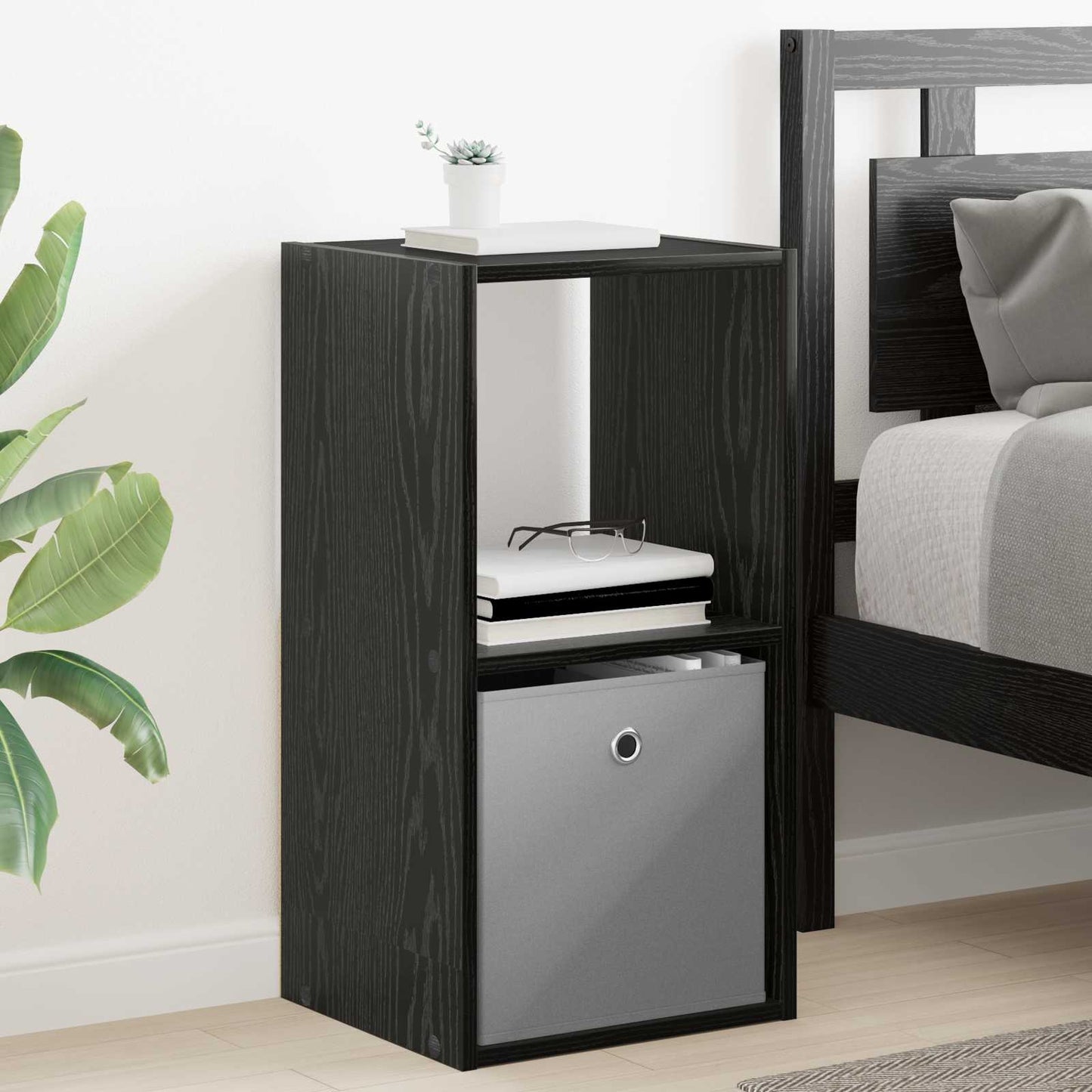 vidaXL Κομοδίνο 2 τμχ. Μαύρη Οξυά 35 x 32 x 68,5 εκ Επεξεργασμένο Ξύλο