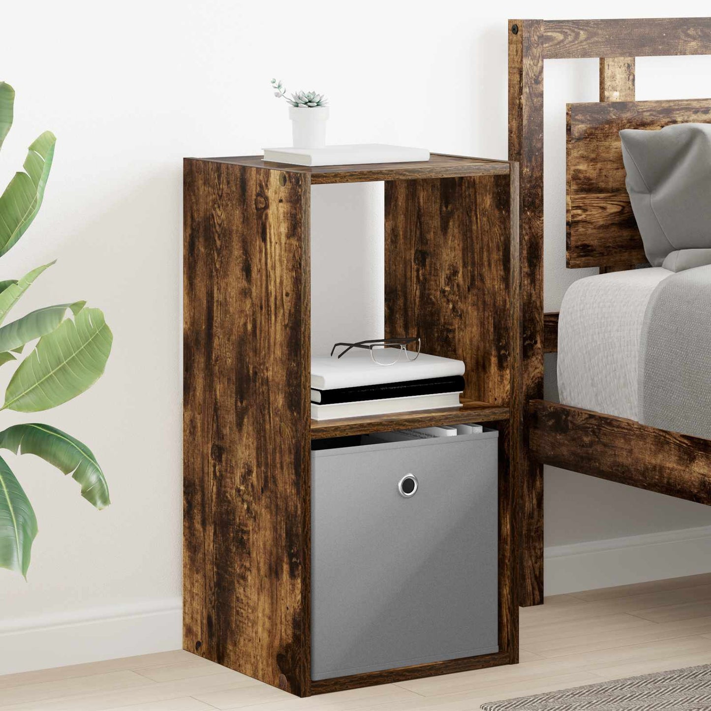 vidaXL Κομοδίνο Καπνισμένο Ξύλο Δρυός 35 x 32 x 68,5 εκ