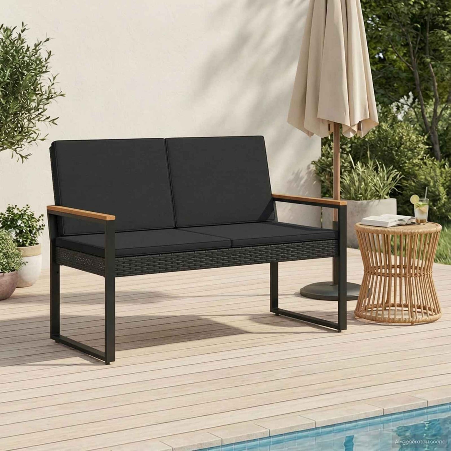 vidaXL Εξωτερικός πάγκος Μαύρο 107 x 61 x 80 εκ. συνθετικό ρατάν