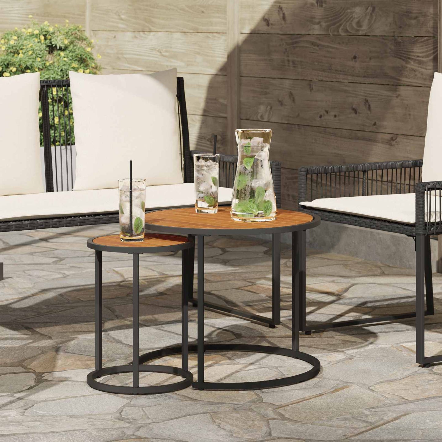 vidaXL Σετ Τραπεζιού Για Καφέ 2 pcs Φυσικό και Μαύρο 55 x 55 x 45 cm