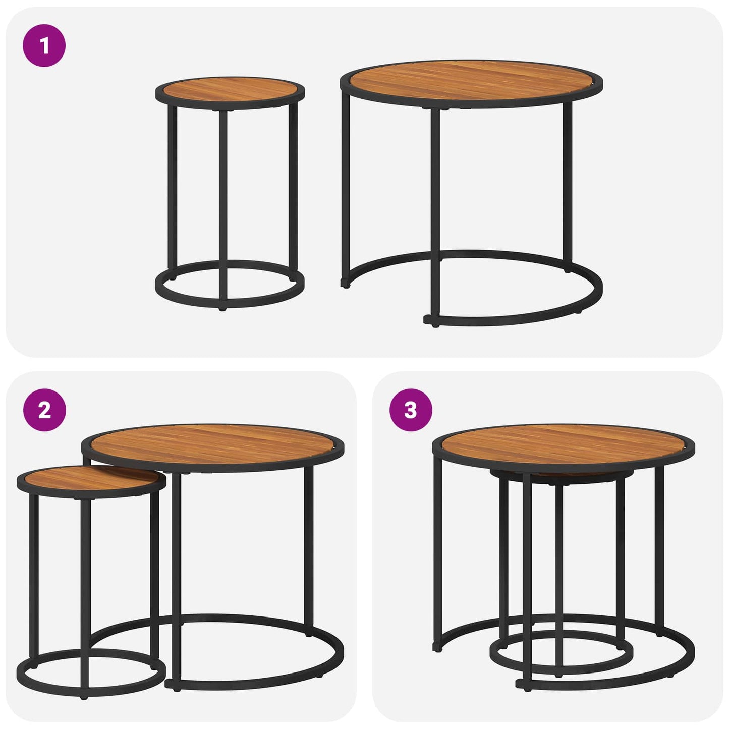vidaXL Σετ Τραπεζιού Για Καφέ 2 pcs Φυσικό και Μαύρο 55 x 55 x 45 cm
