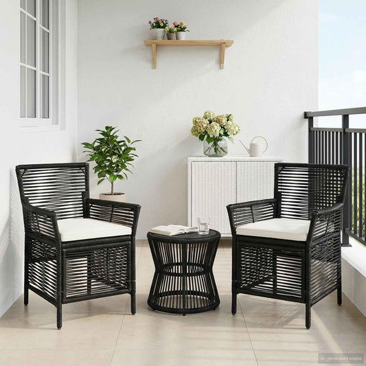 vidaXL Εξωτερική Καρέκλα 2 pcs Μαύρο και Κρέμα συνθετικό ρατάν