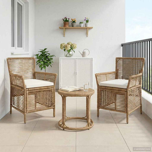 vidaXL Εξωτερική Καρέκλα 2 pcs Μπεζ και Κρέμα συνθετικό ρατάν
