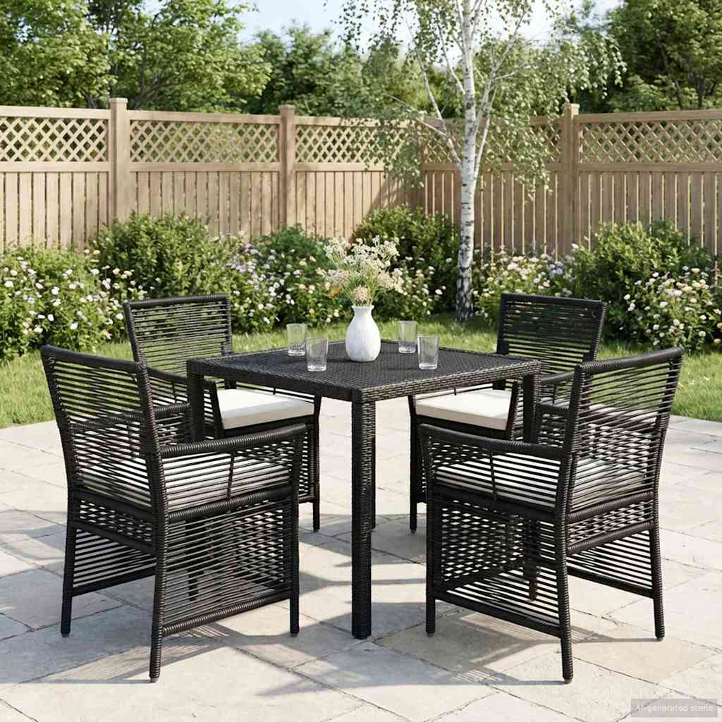 vidaXL Εξωτερική Καρέκλα 4 pcs Μαύρο και Κρέμα συνθετικό ρατάν