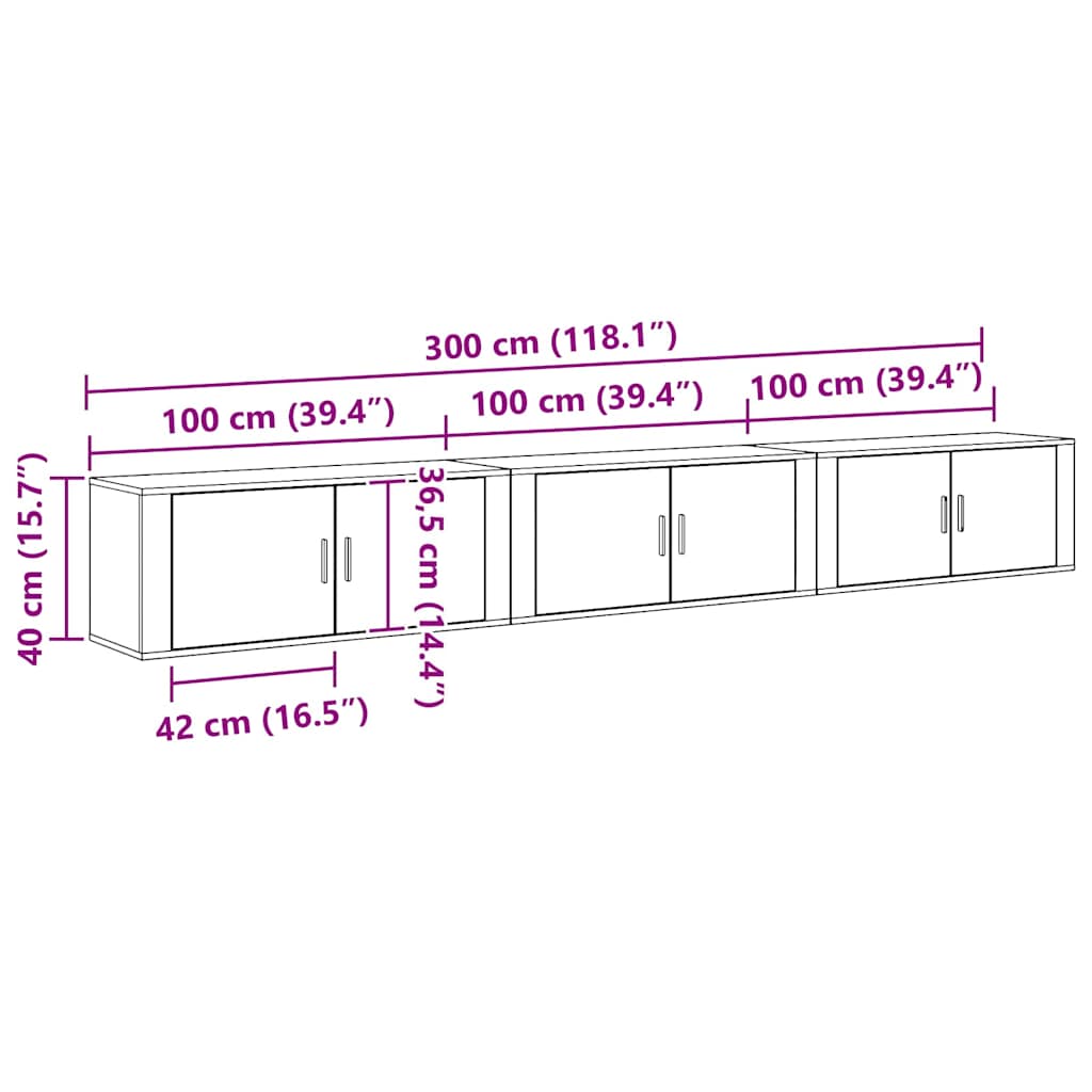 vidaXL Σετ Βαθμιδωτών Ντουλαπιών Τηλεόρασης 3 pcs Artisan Oak