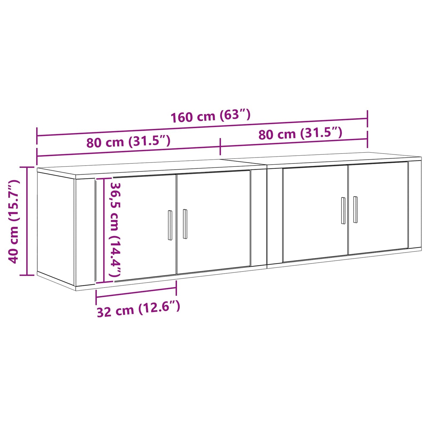 vidaXL Σετ Βαθμιδωτών Ντουλαπιών Τηλεόρασης Επιτοίχιο 2 pcs Μαύρη Οξυά