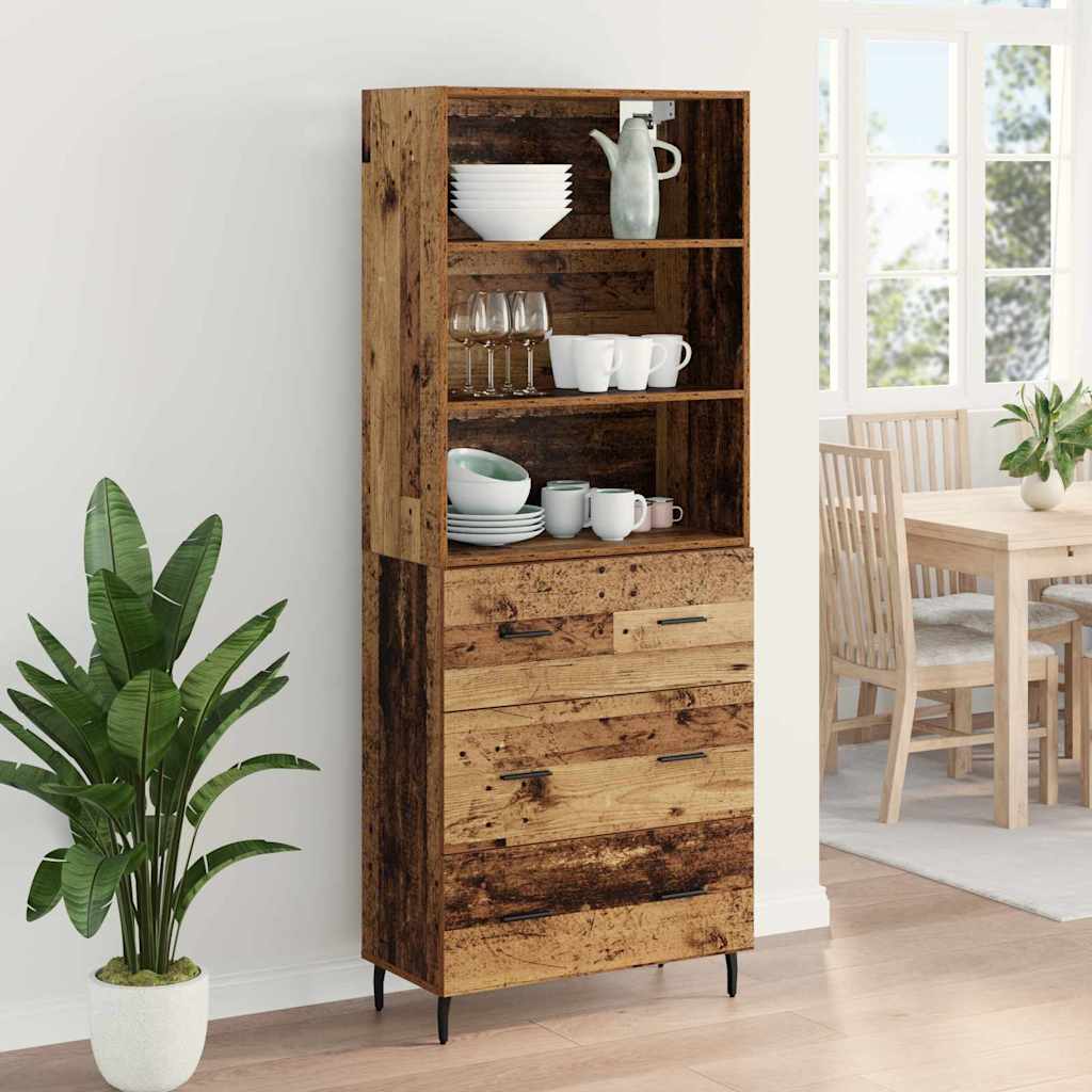 vidaXL Highboard με συρτάρι 2 pcs Παλιό Ξύλο Επεξεργασμένο ξύλο
