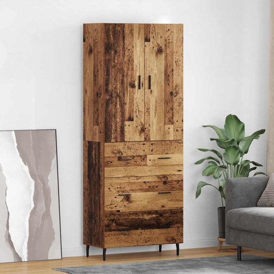 vidaXL Highboard με συρτάρι 2 pcs Παλιό Ξύλο Σύνθετο Ξύλο και Γυαλί