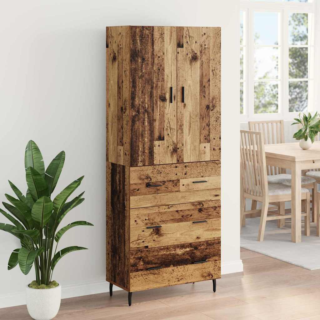 vidaXL Highboard με συρτάρι 2 pcs Παλιό Ξύλο Σύνθετο Ξύλο και Γυαλί